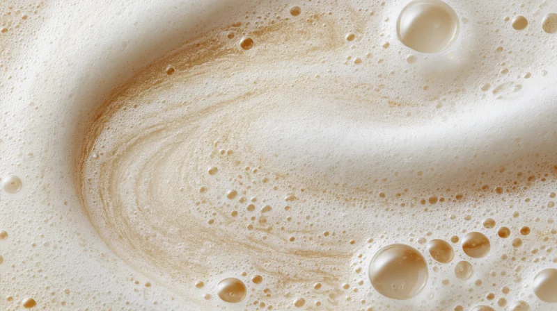 Creamy foam surface with swirling patterns and bubbles in a coffee drink