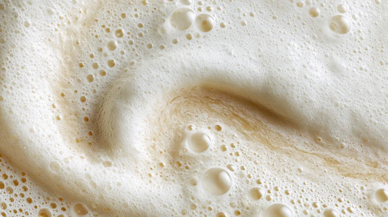 Creamy foam surface with swirling bubbles and golden highlights