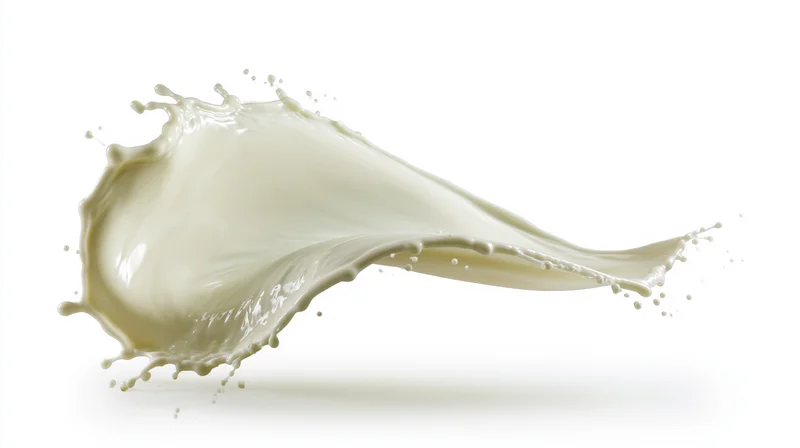 Milk splash captured in mid-air against white background