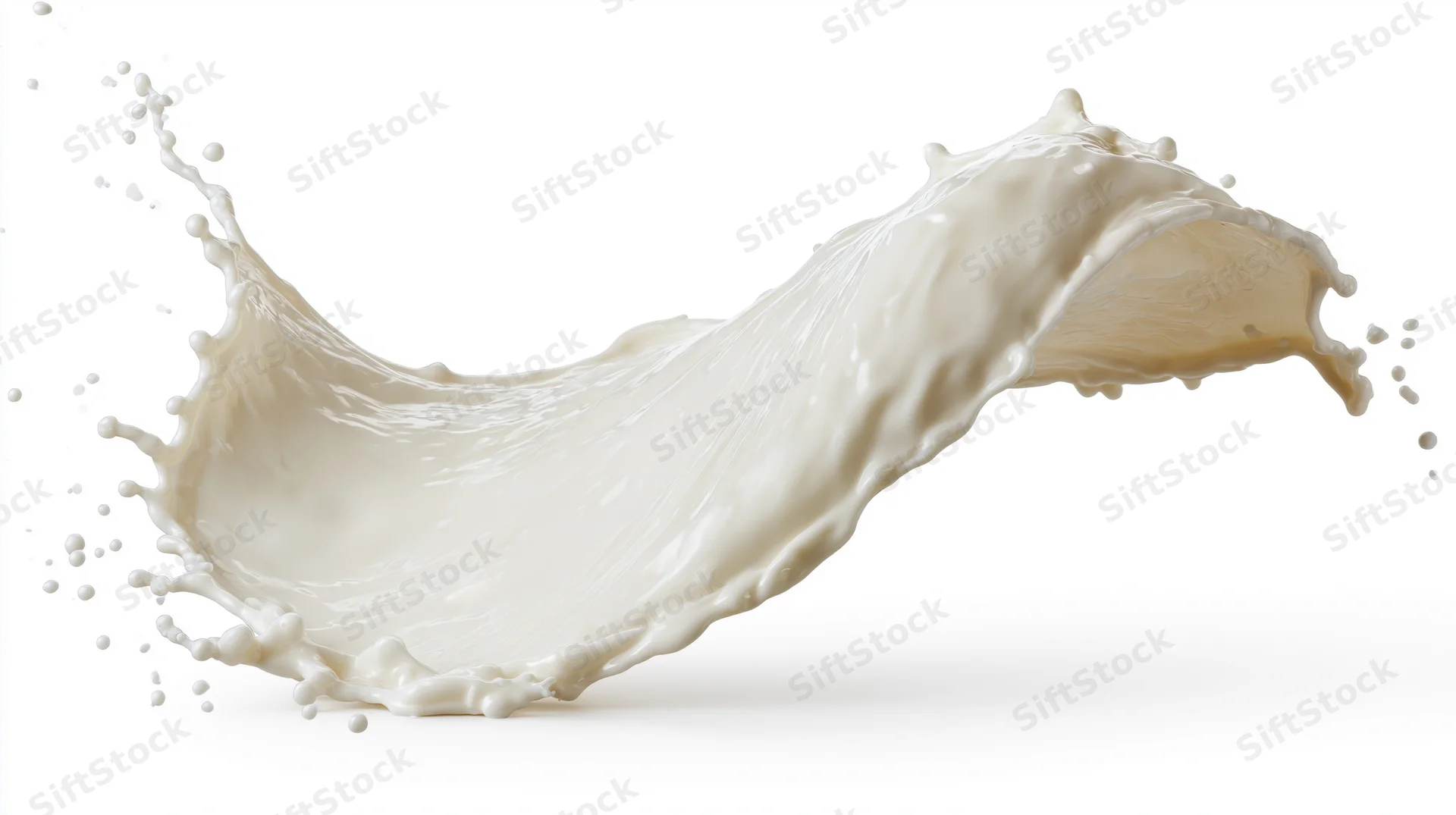 Milk splash captured in mid-air against a white background