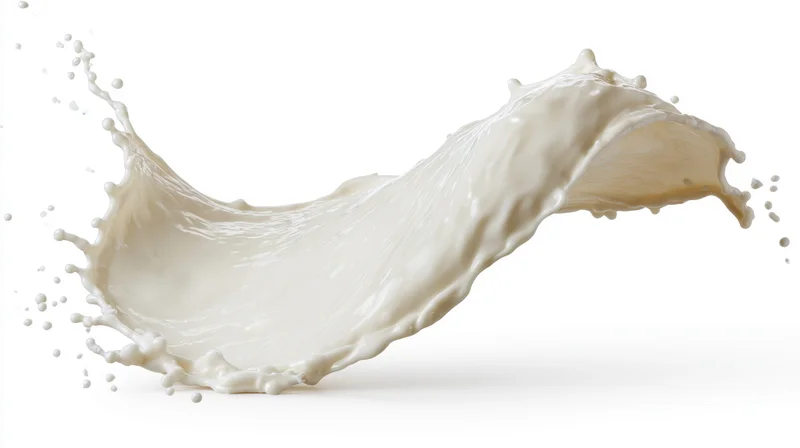 Milk splash captured in mid-air against a white background