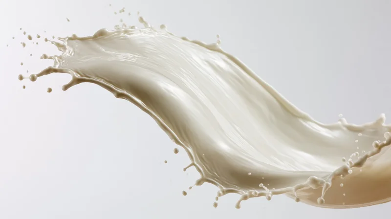 Milk splash captured in mid-air against a white background