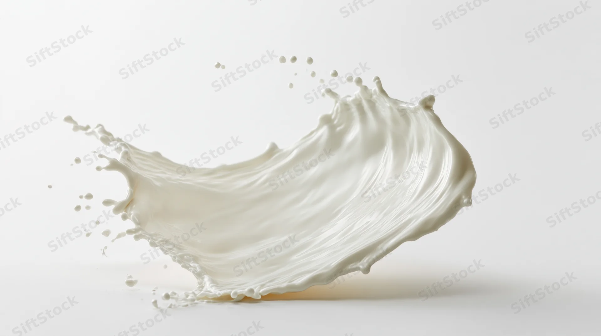 Milk splash captured in mid-air against a white background