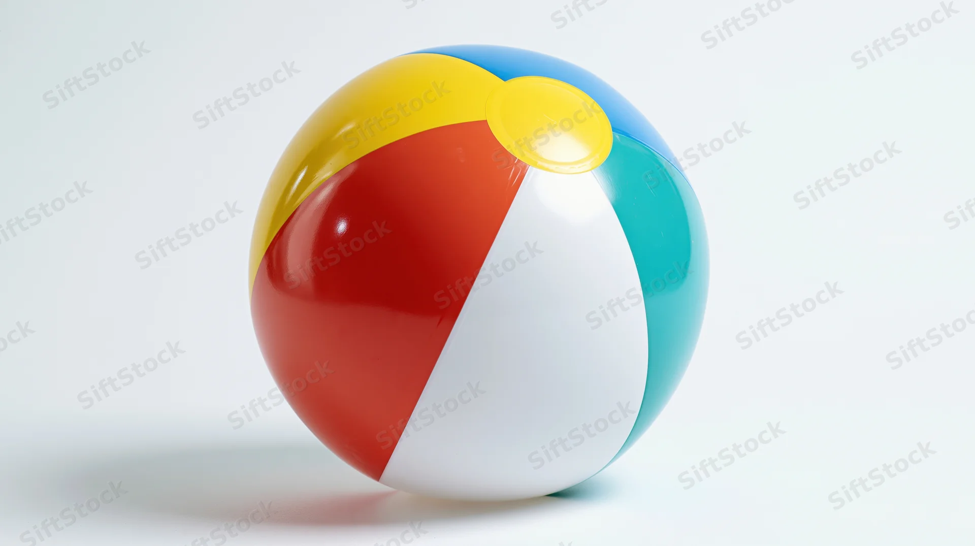 Inflatable beach ball with colorful panels on a white background