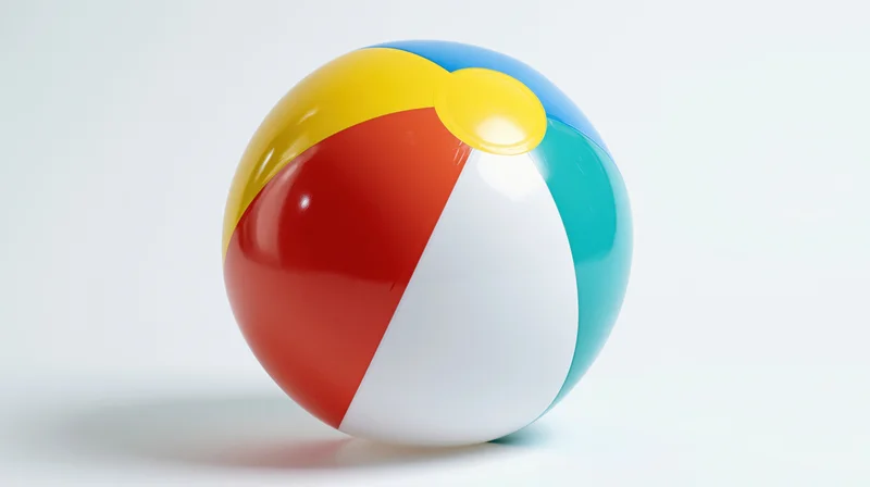 Inflatable beach ball with colorful panels on a white background