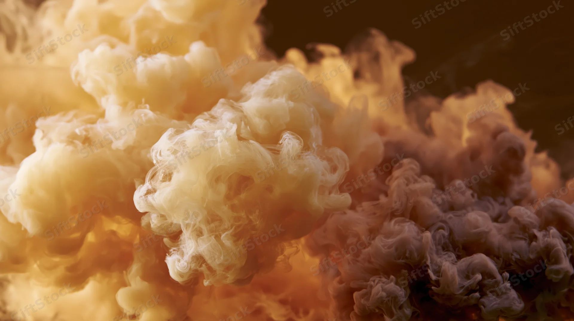 Billowing amber and cream smoke swirling in fluid motion against dark background