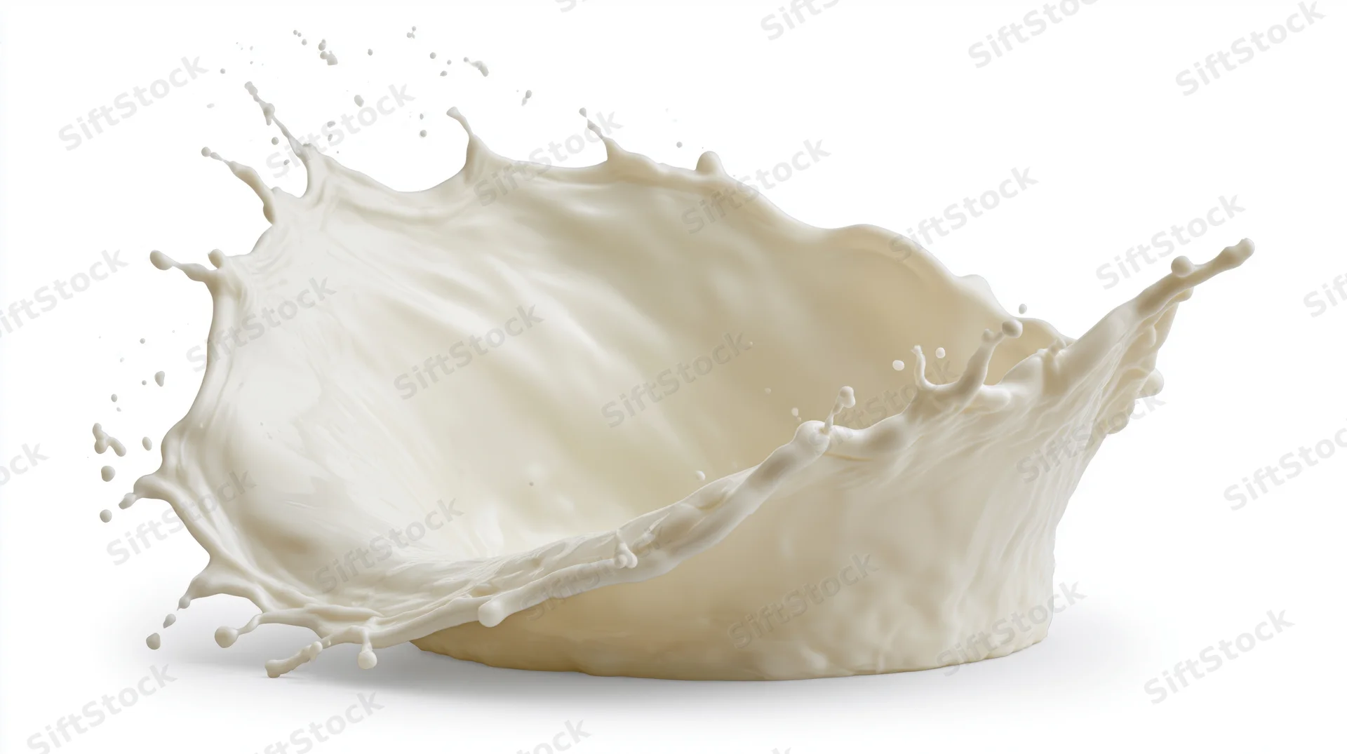 Milk splash frozen midair forming a dynamic wave against white background