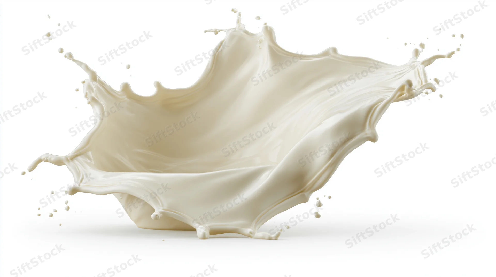Milk splash frozen midair forming a dynamic wave against white background