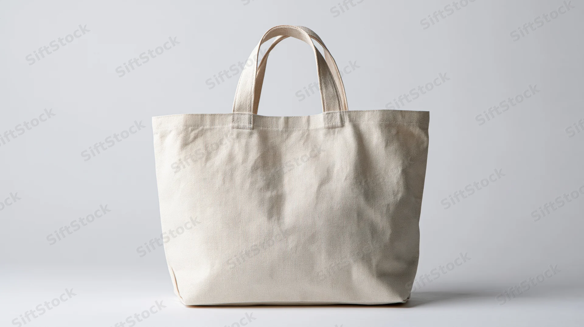 Plain canvas tote bag standing upright on white background