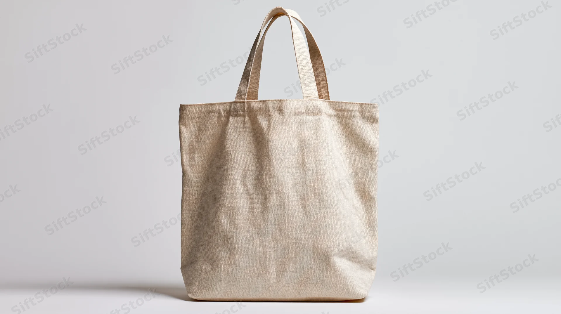 Plain canvas tote bag standing upright against white background