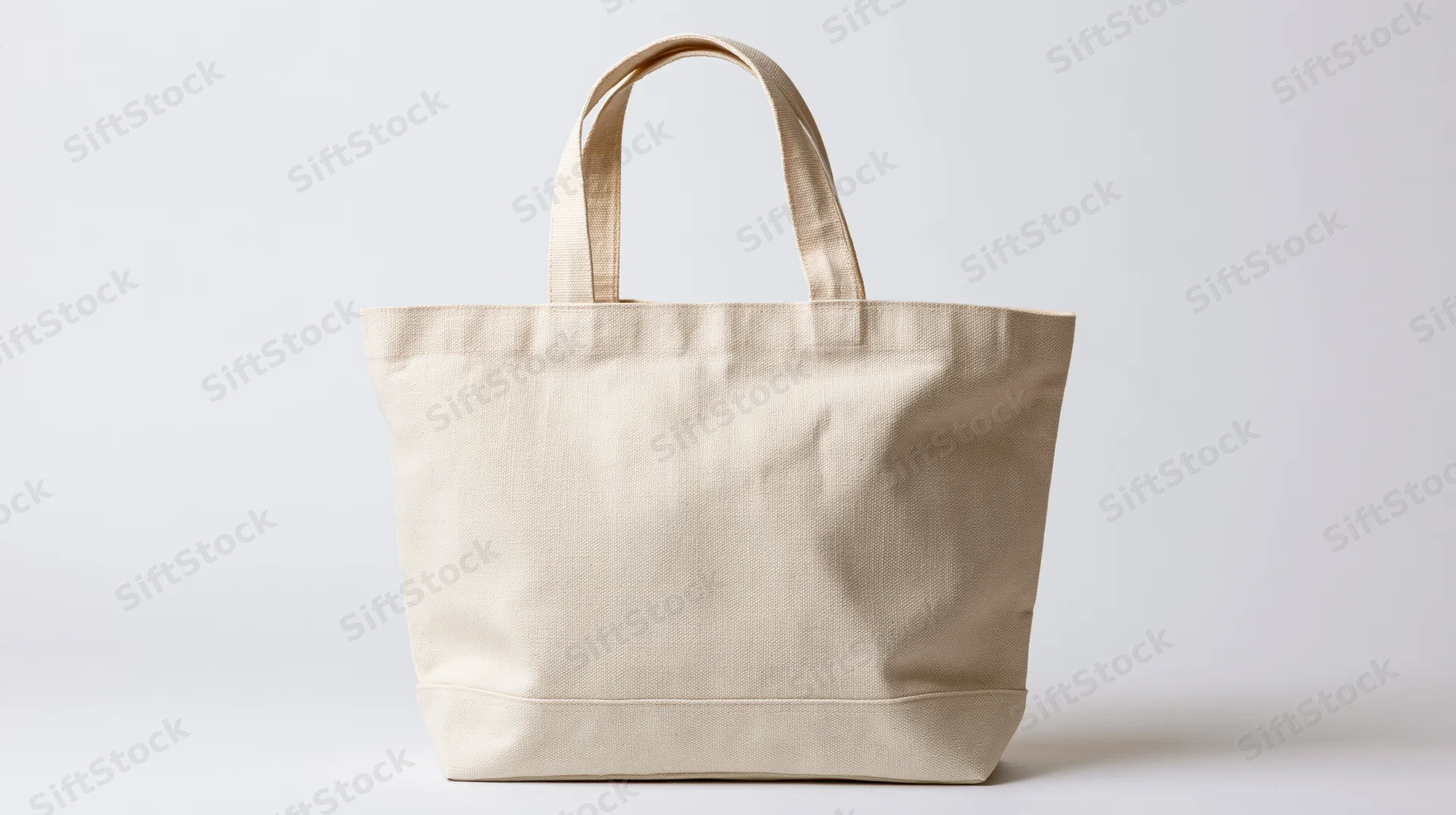 Cream canvas tote bag with flat handles centered on white background