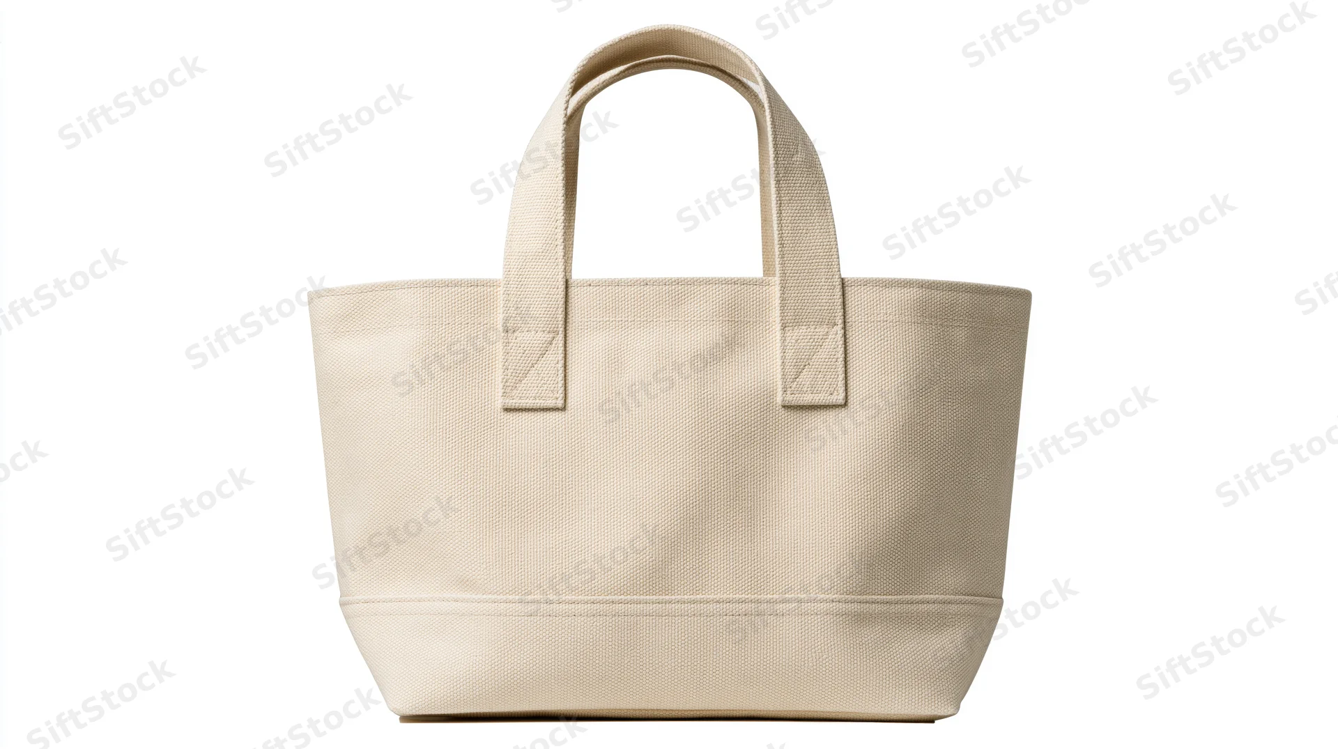 Cream canvas tote bag with flat handles centered on white background