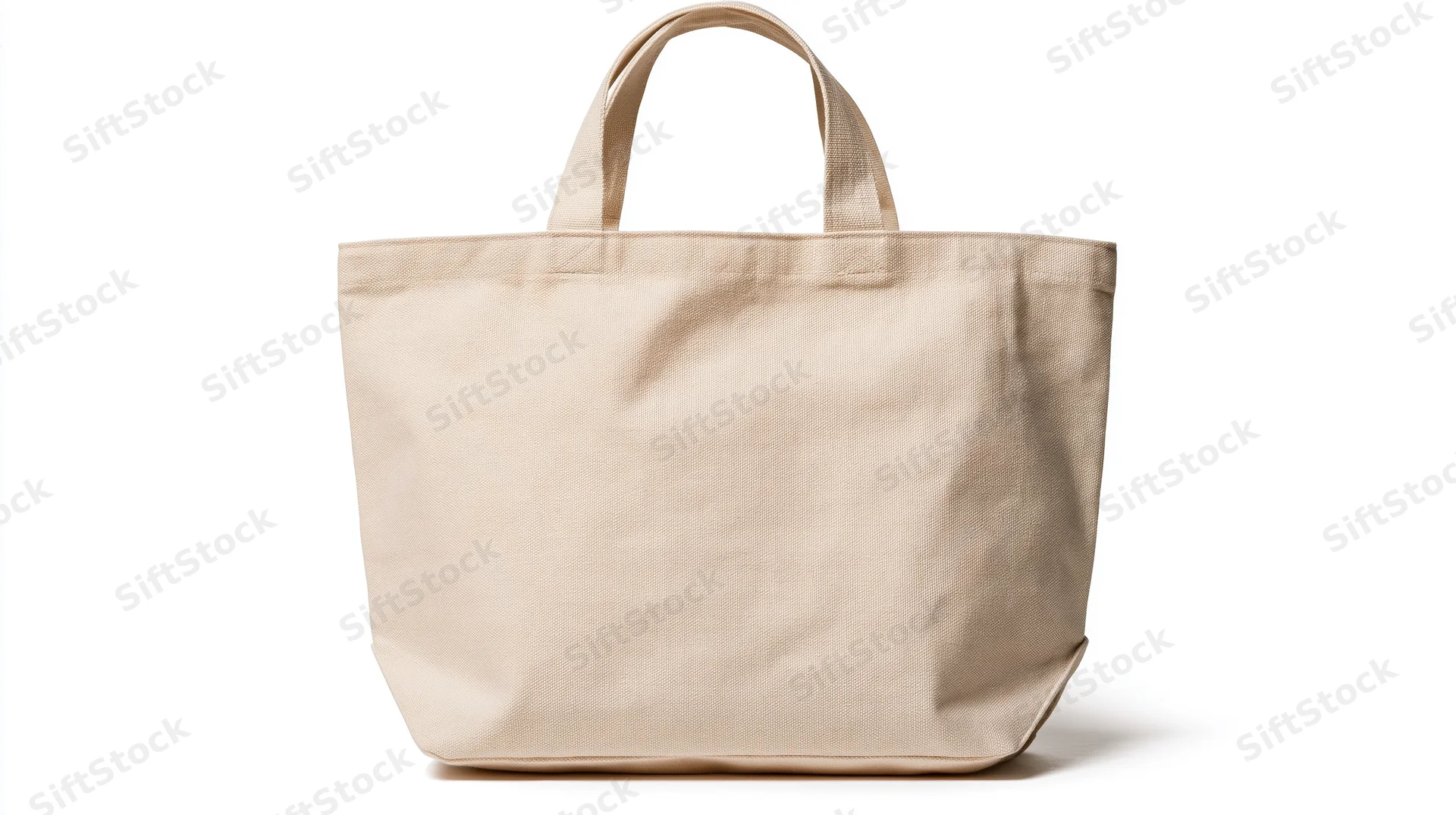 Cream canvas tote bag with two flat handles centered against white background