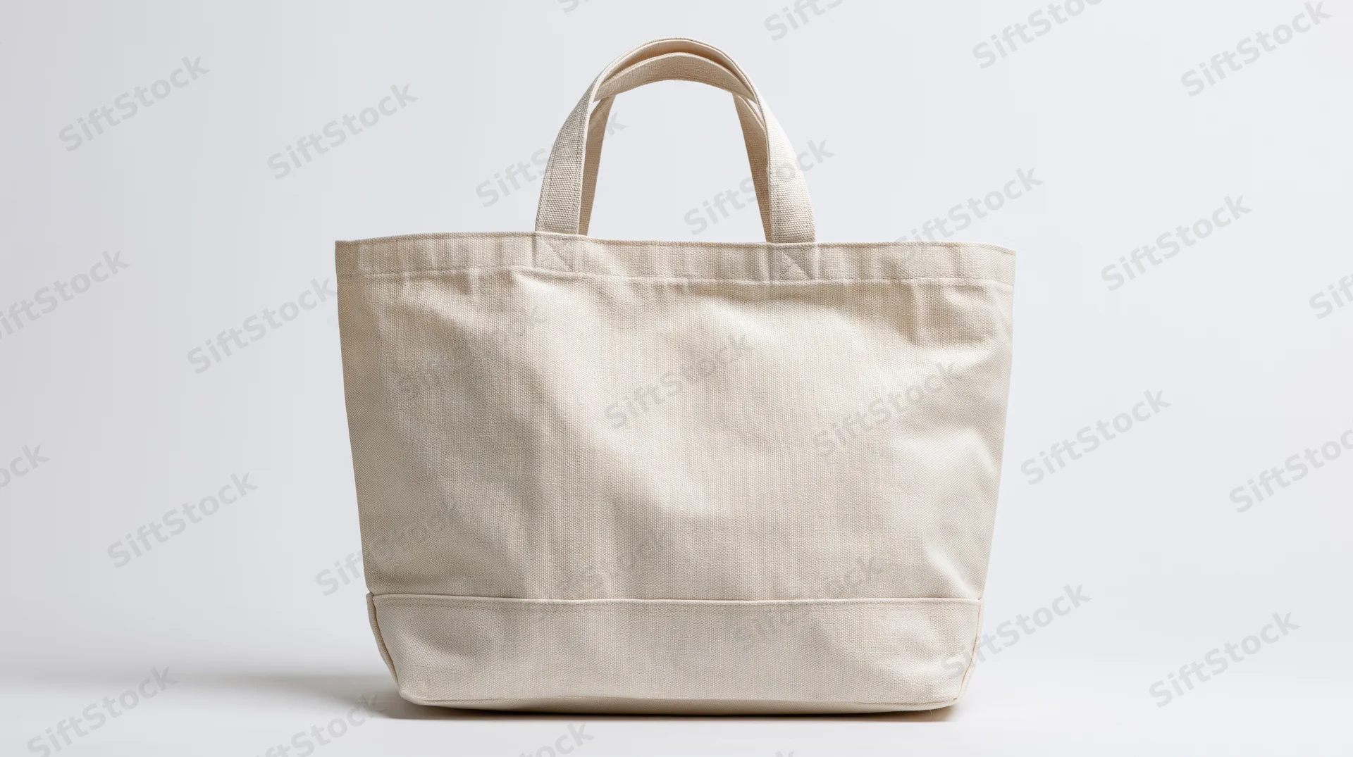 Cream canvas tote bag with flat handles centered on white background