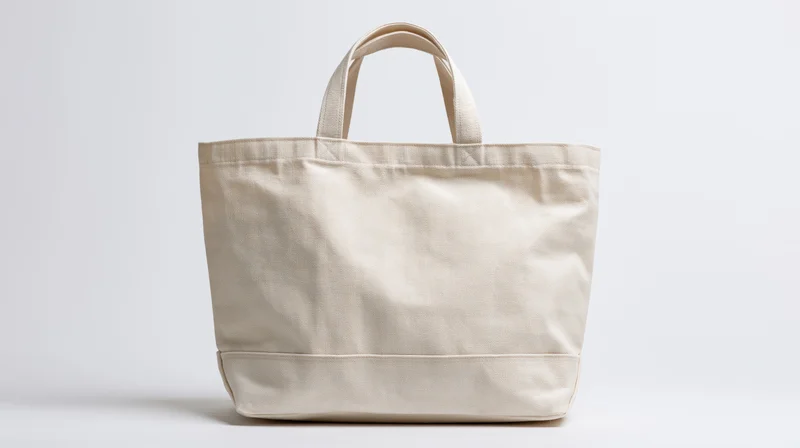 Cream canvas tote bag with flat handles centered on white background