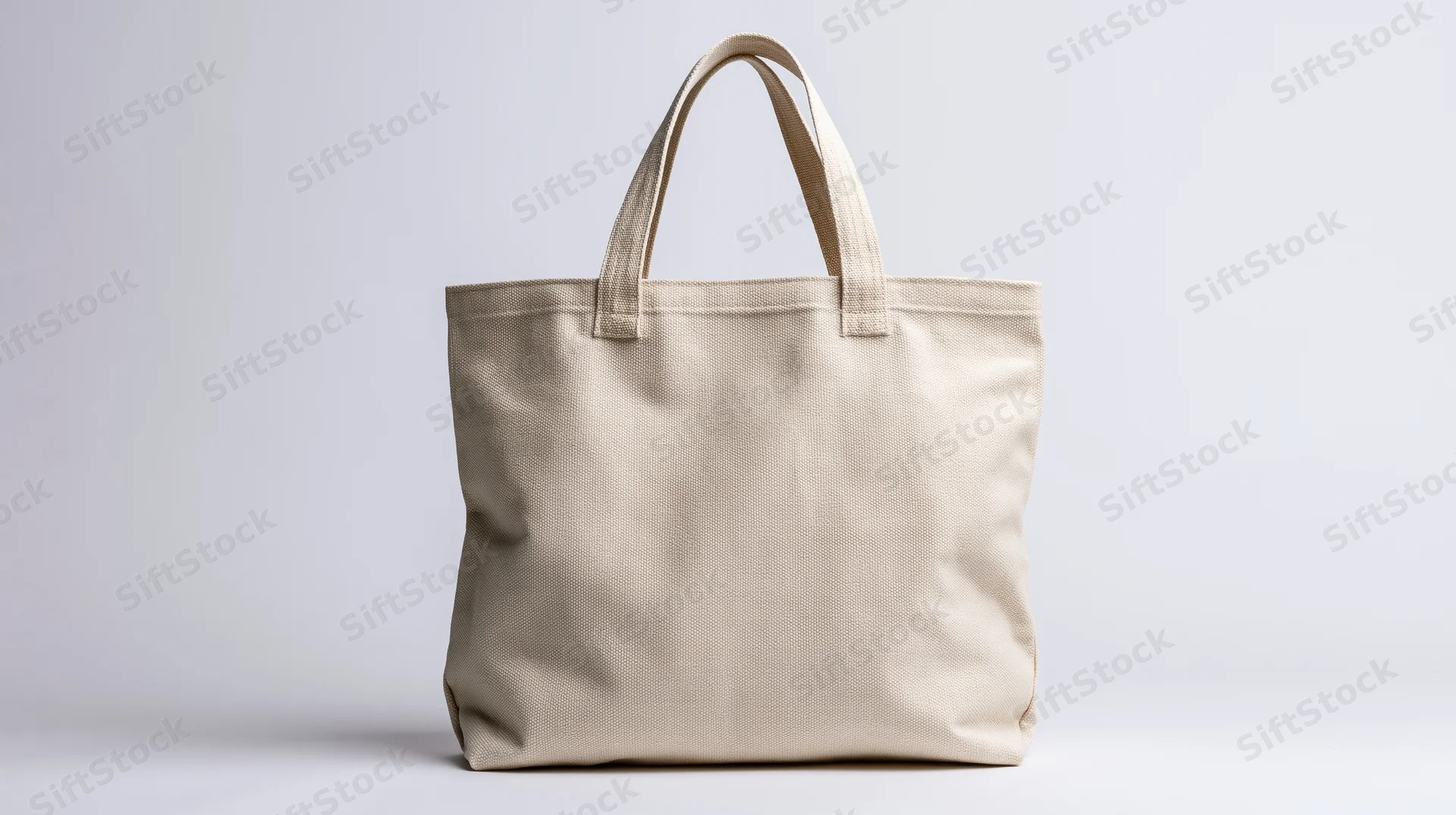 Plain natural canvas tote bag with two handles on white background