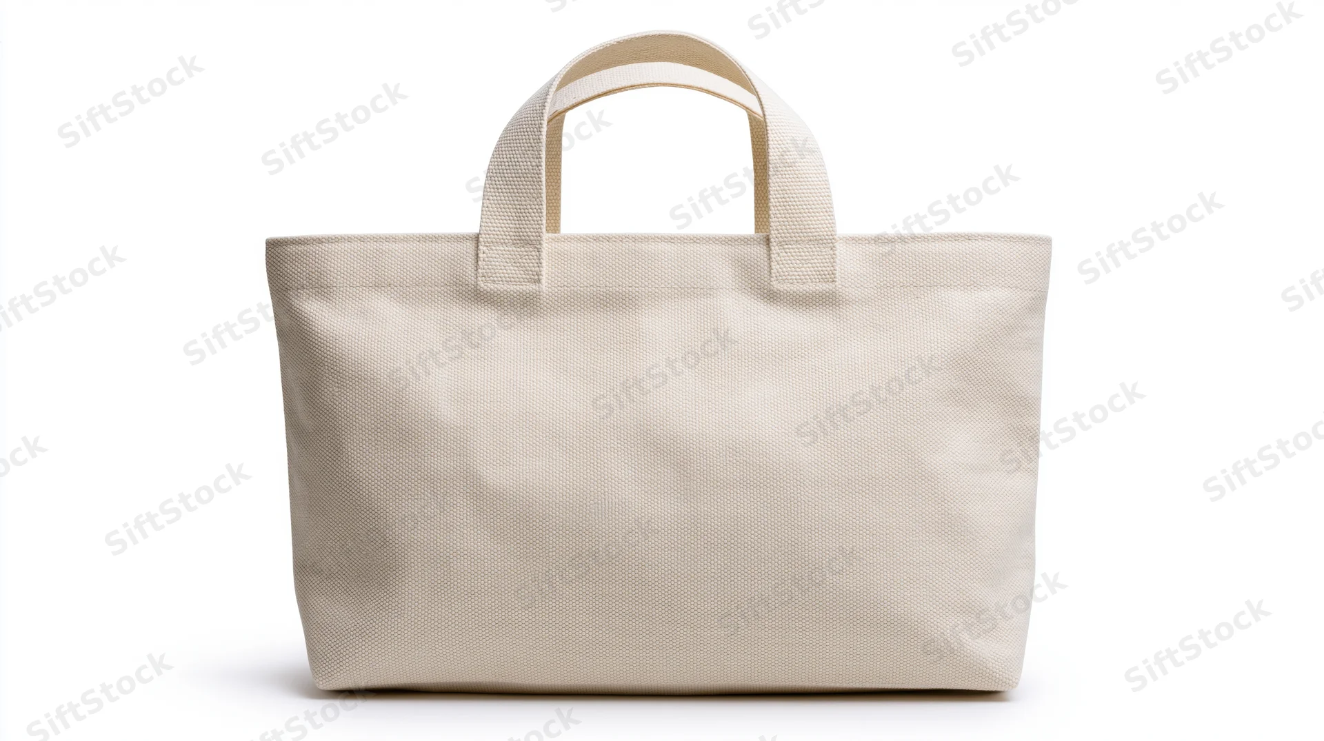 Plain natural canvas tote bag with two shoulder handles on white background