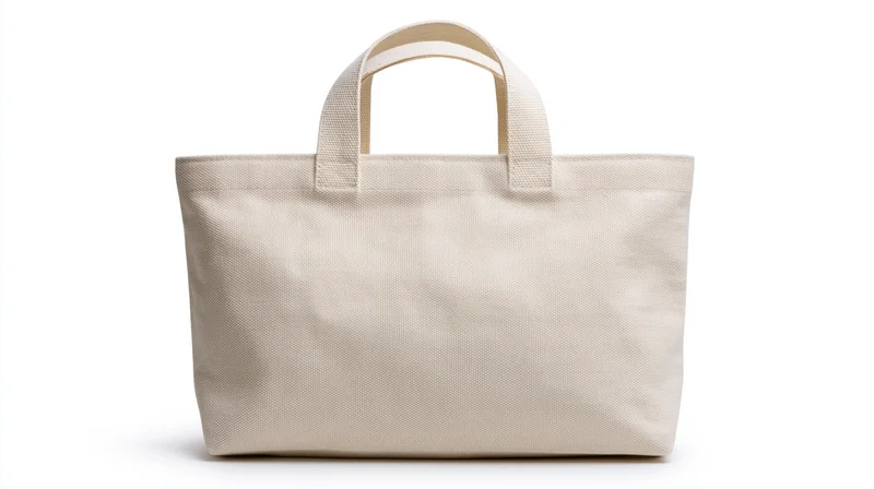 Plain natural canvas tote bag with two shoulder handles on white background