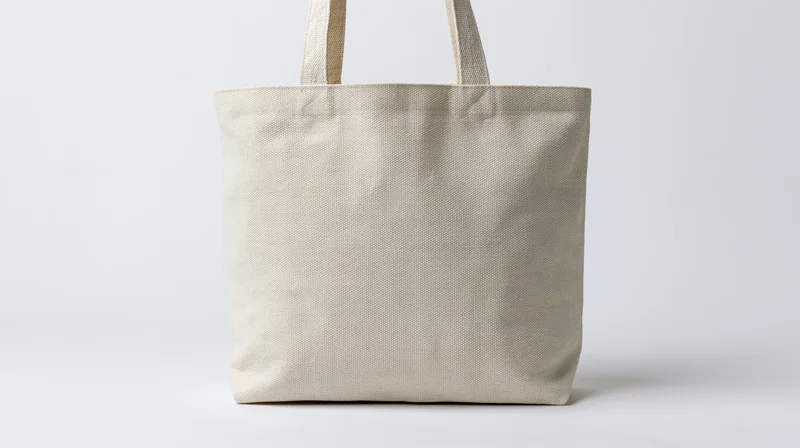Plain natural canvas tote bag with two shoulder handles on white background