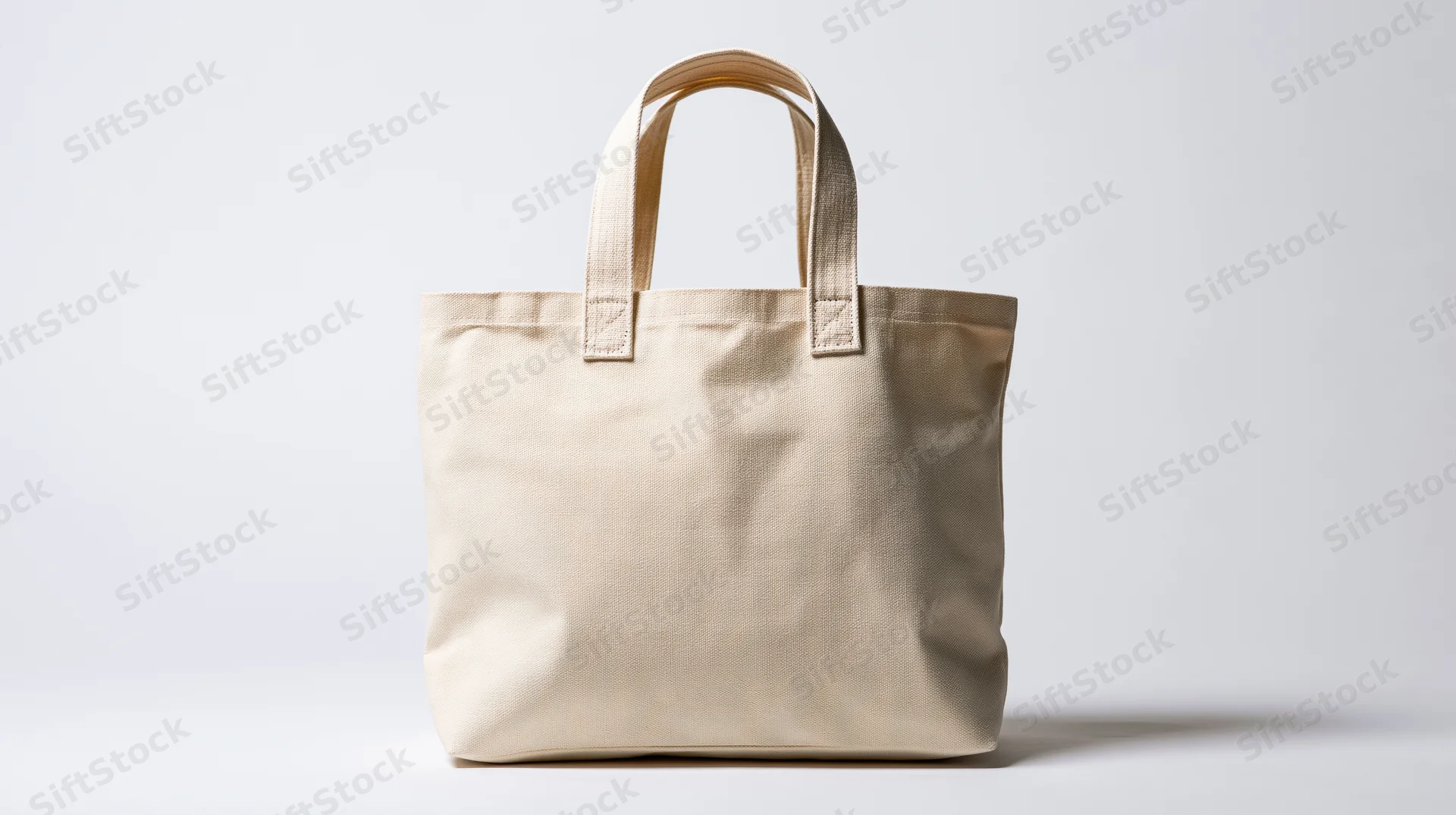 Plain canvas tote bag standing upright on white background