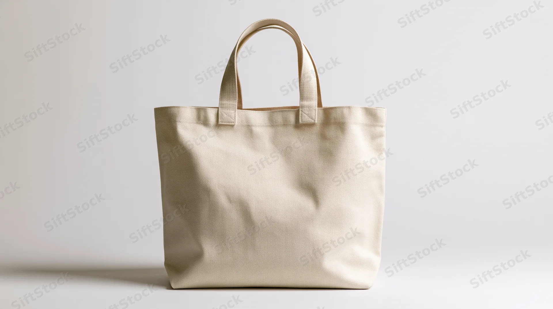Plain canvas tote bag standing upright on white background