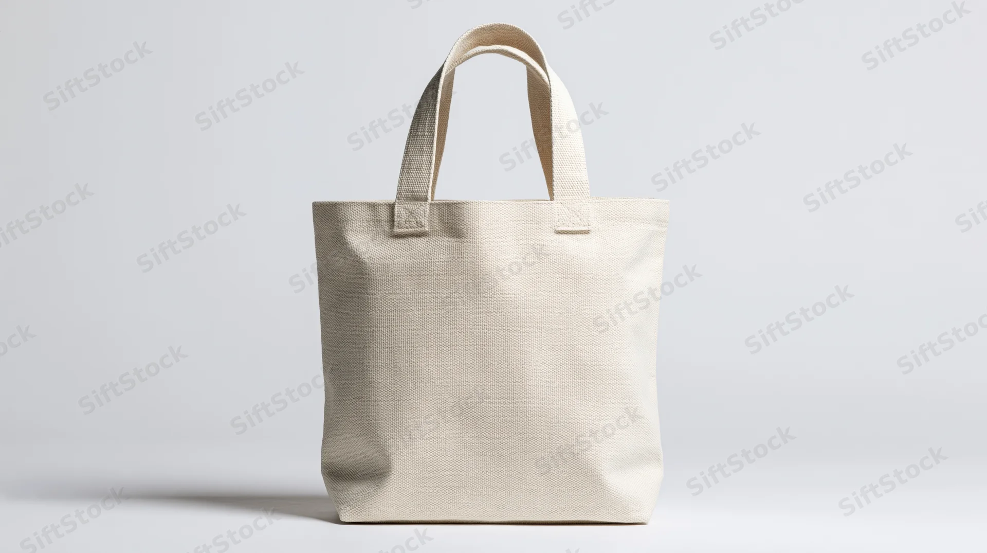 Plain canvas tote bag standing upright on white background