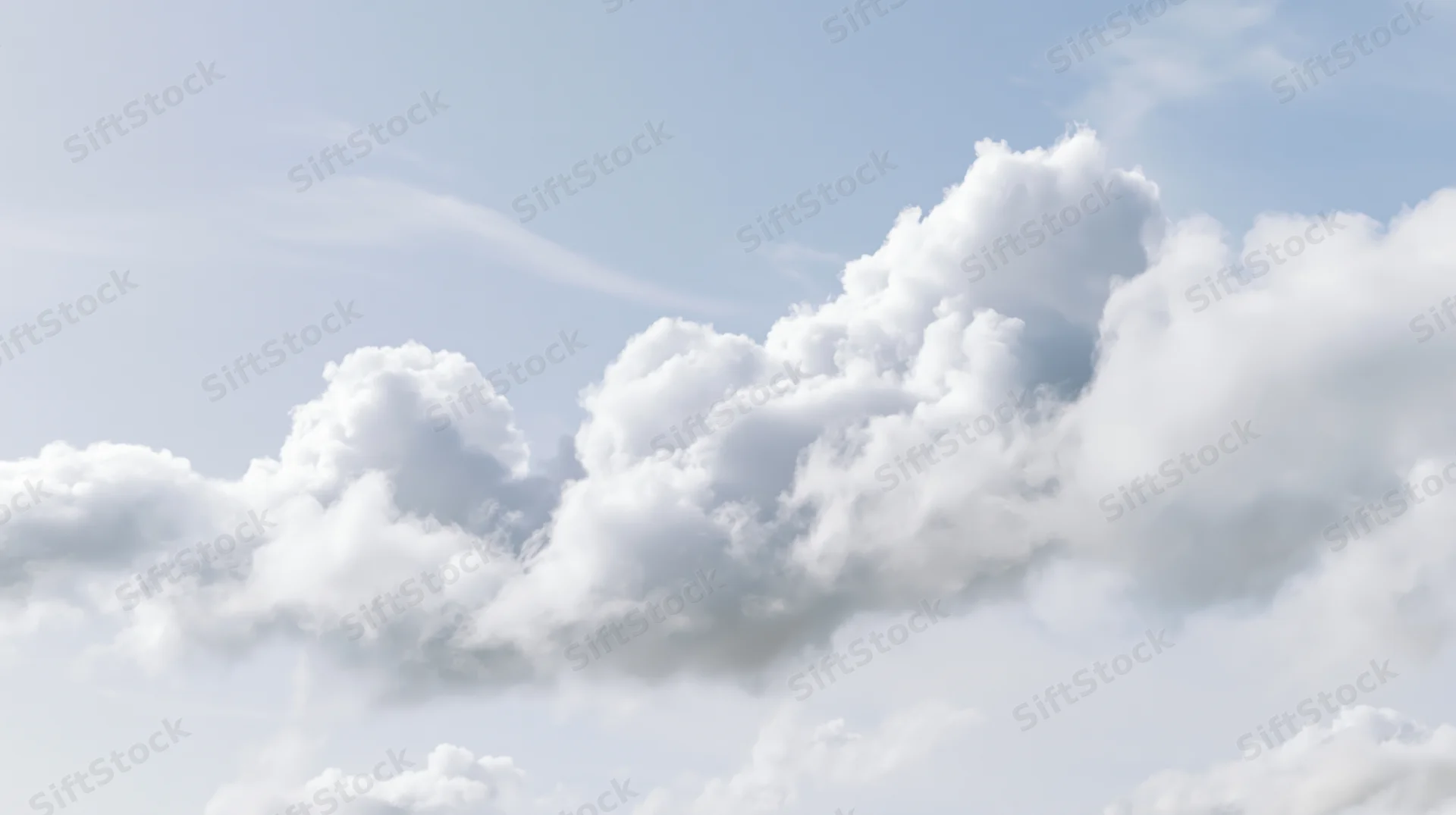 White cumulus clouds drifting across a clear blue sky