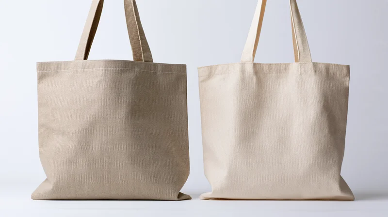 Two plain canvas tote bags displayed side by side against a white background