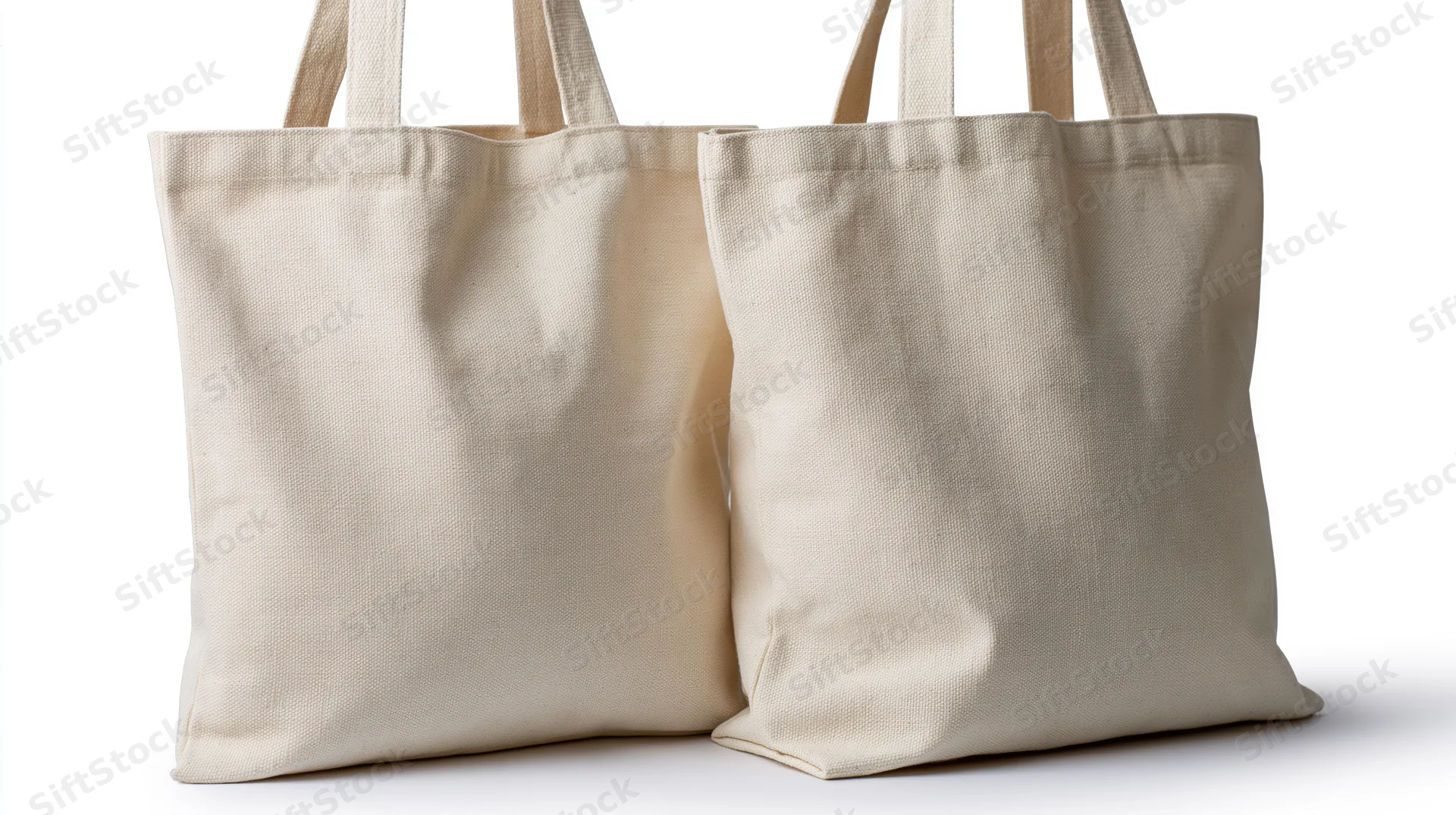 Two plain canvas tote bags side by side on white background