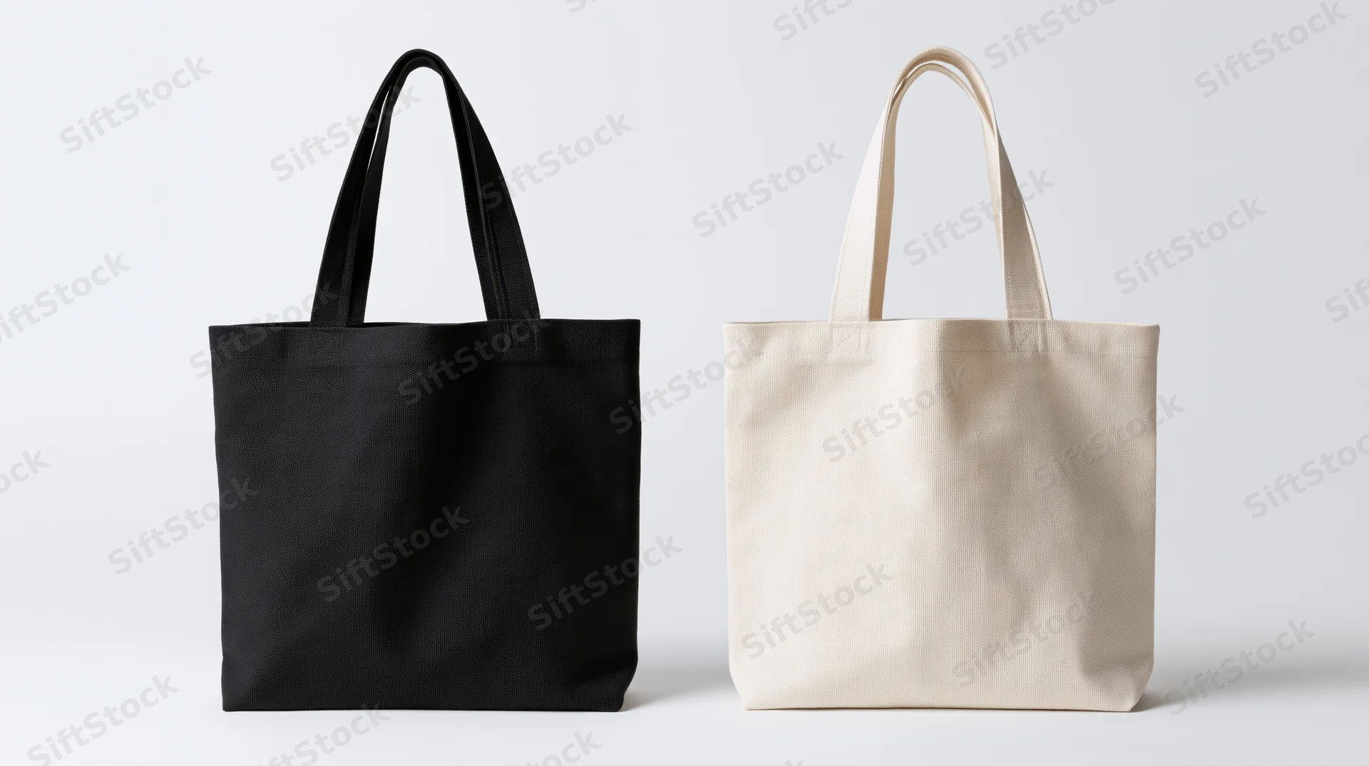 Two plain canvas tote bags side by side on white background