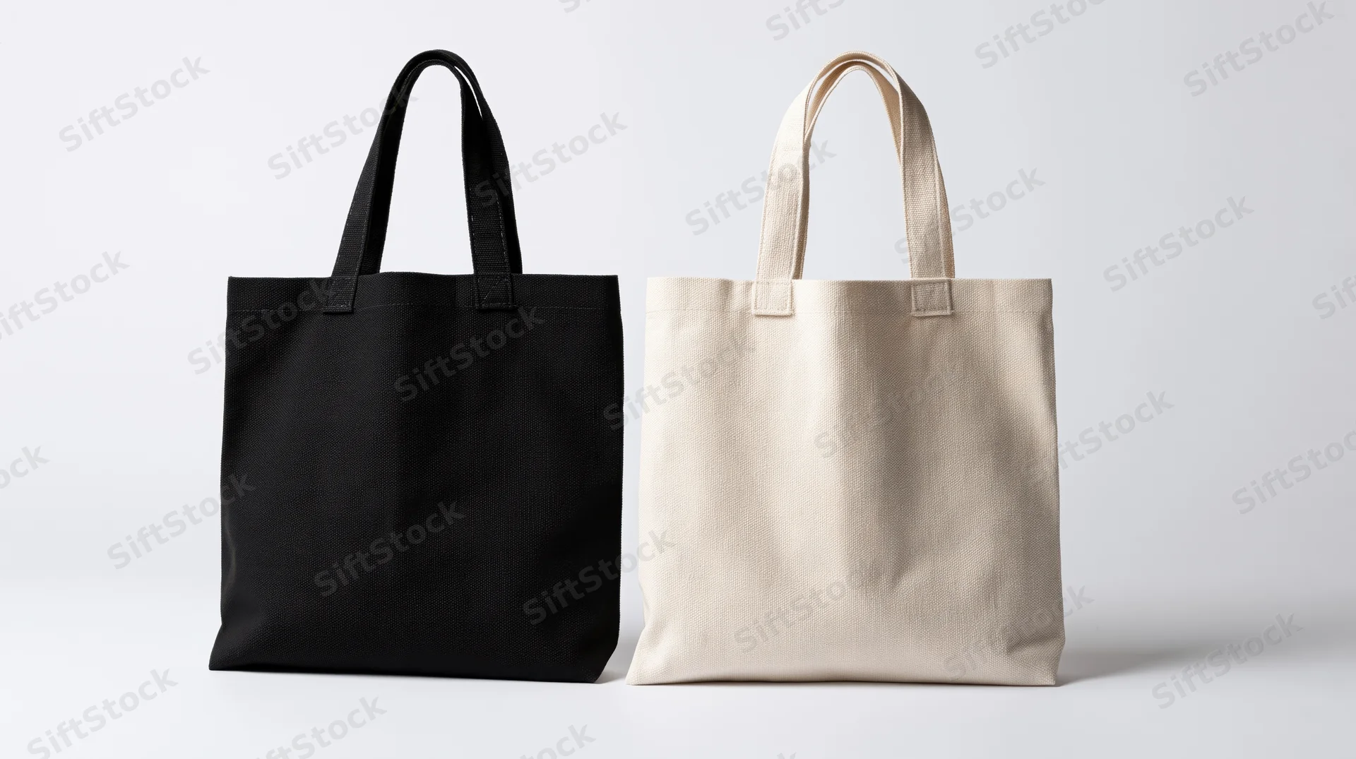 Two plain canvas tote bags side by side on white background