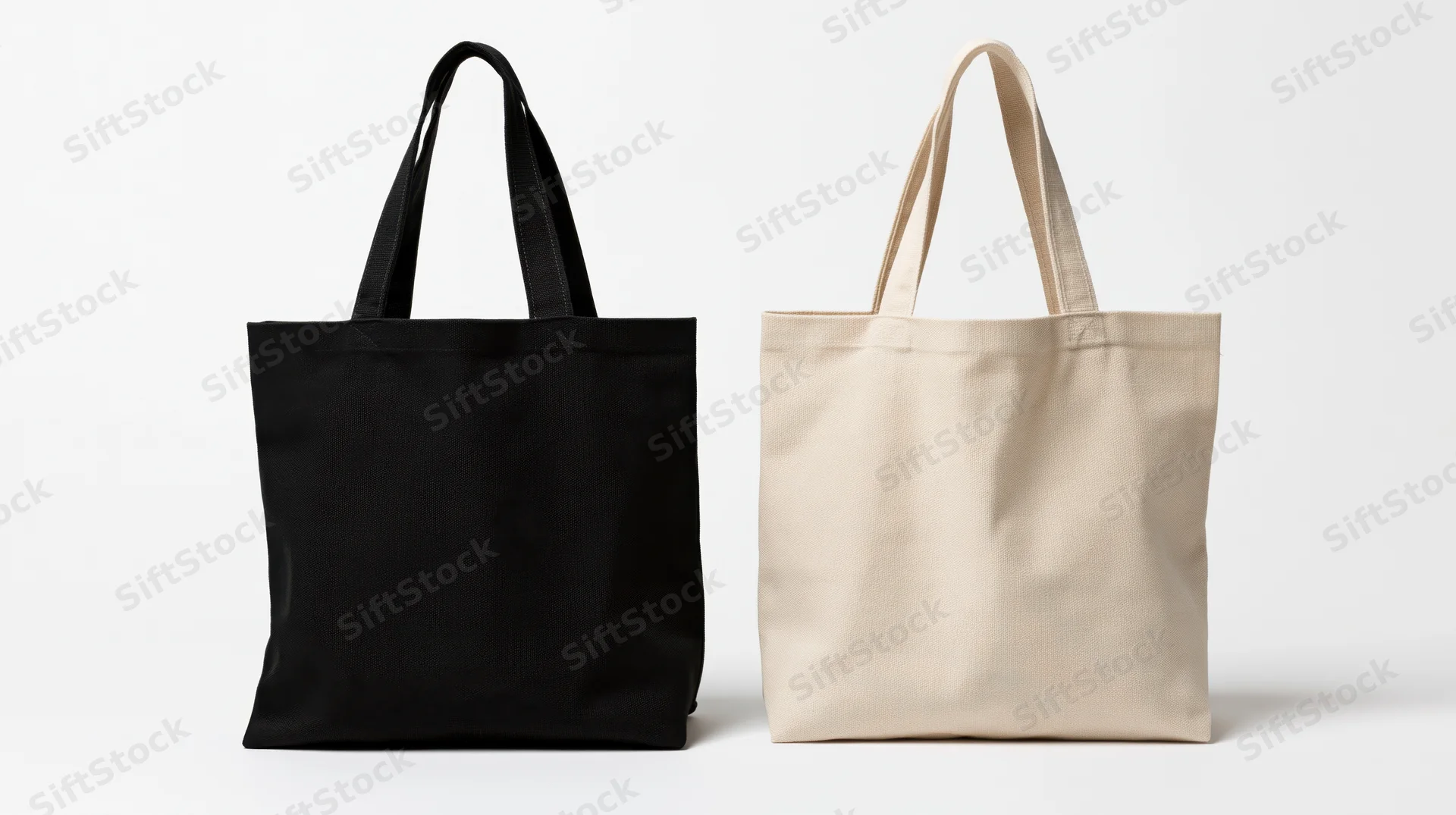Two plain canvas tote bags side by side on white background