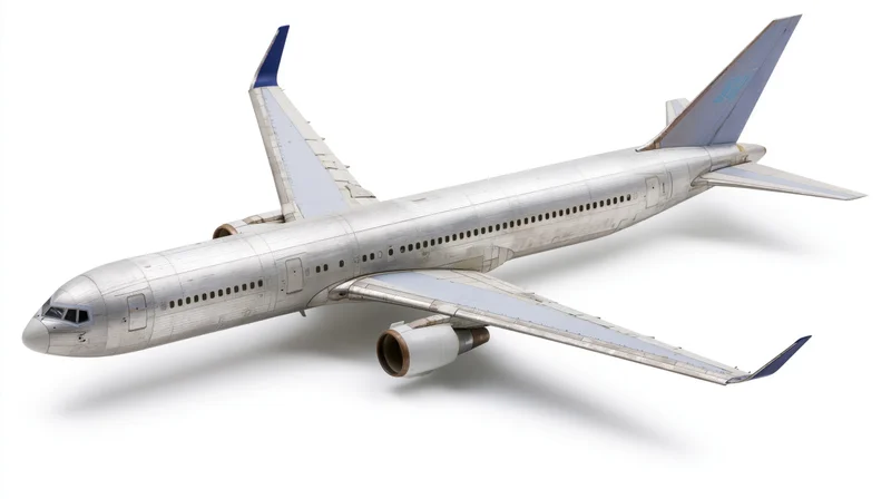 Unpainted model of a commercial passenger jet aircraft on white background