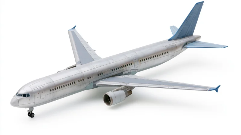 Unpainted commercial passenger jet model on white background