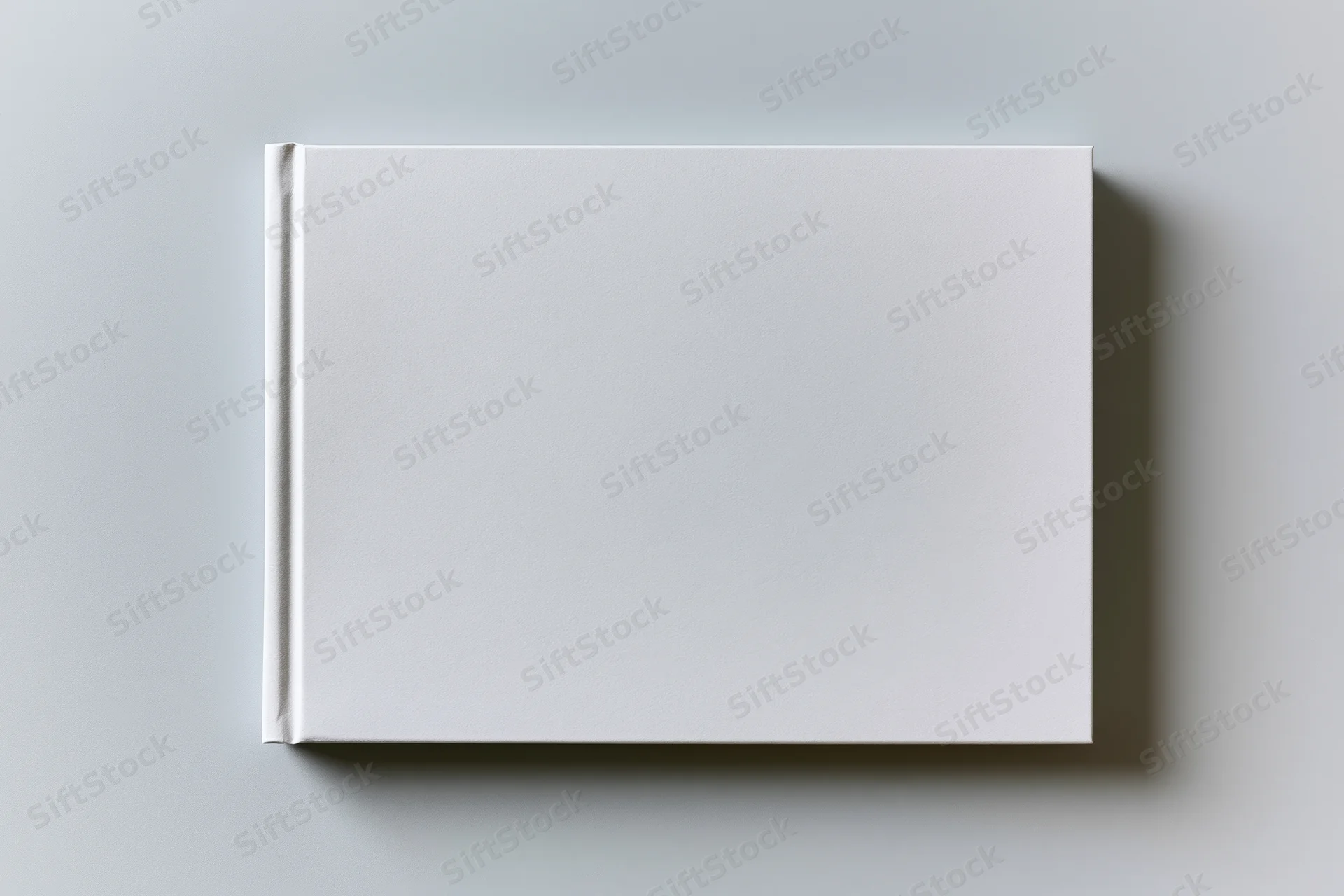 Blank white hardcover book lying flat on a neutral surface