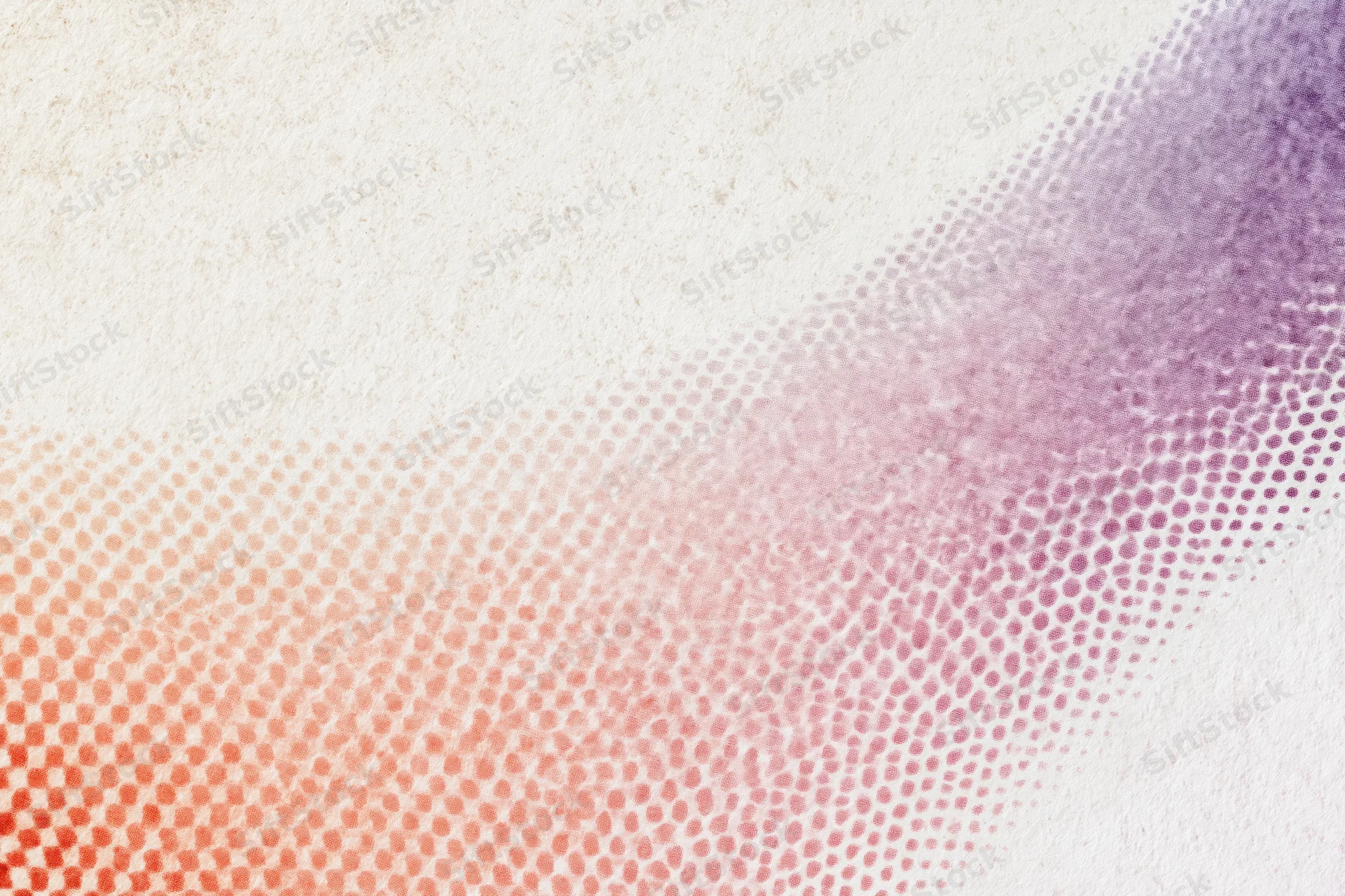 Diagonal halftone dot wave pattern flowing across textured background with color gradient from red to purple
