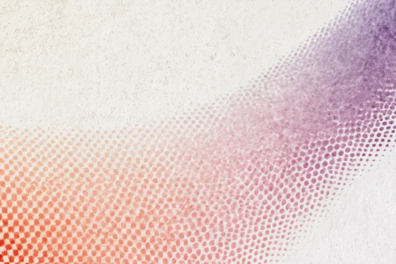 Diagonal halftone dot wave pattern flowing across textured background with color gradient from red to purple
