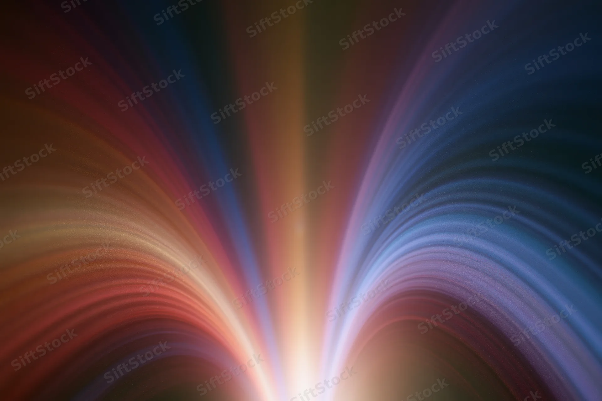 Vertical light streaks rising from a central glow in an abstract colorful background