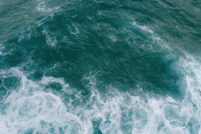 Top-down view of open ocean surface with small ripples and white foam