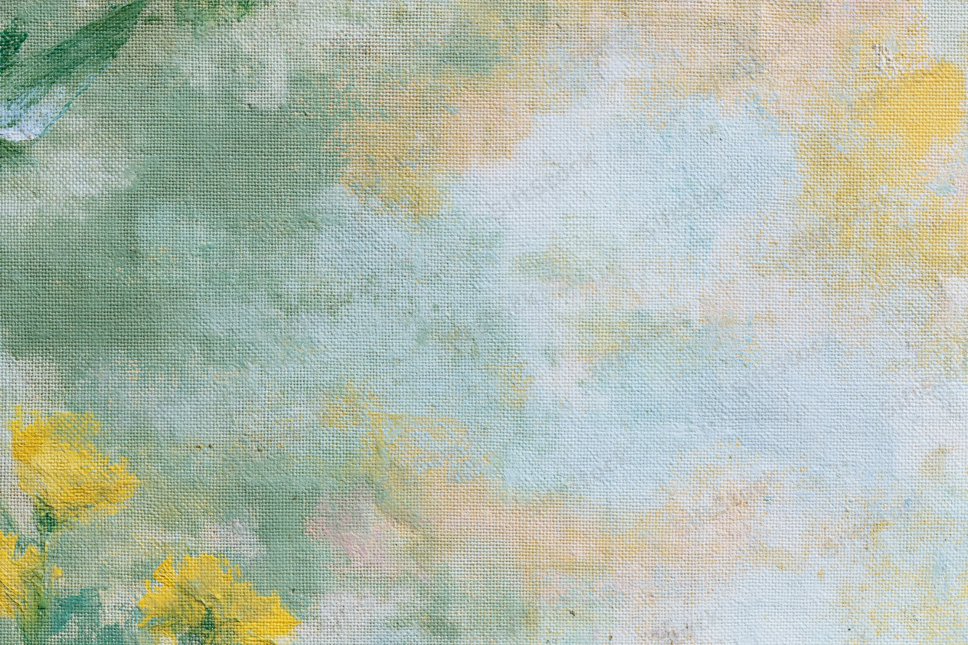 Aged canvas with soft impressionist floral brushwork in pastel hues