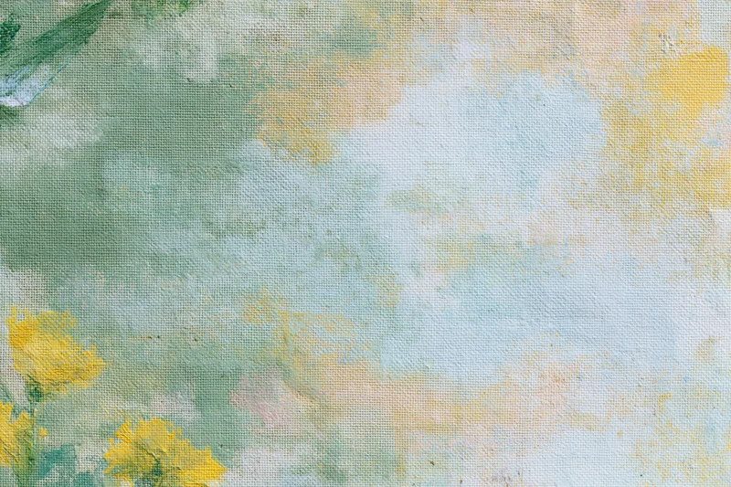 Aged canvas with soft impressionist floral brushwork in pastel hues