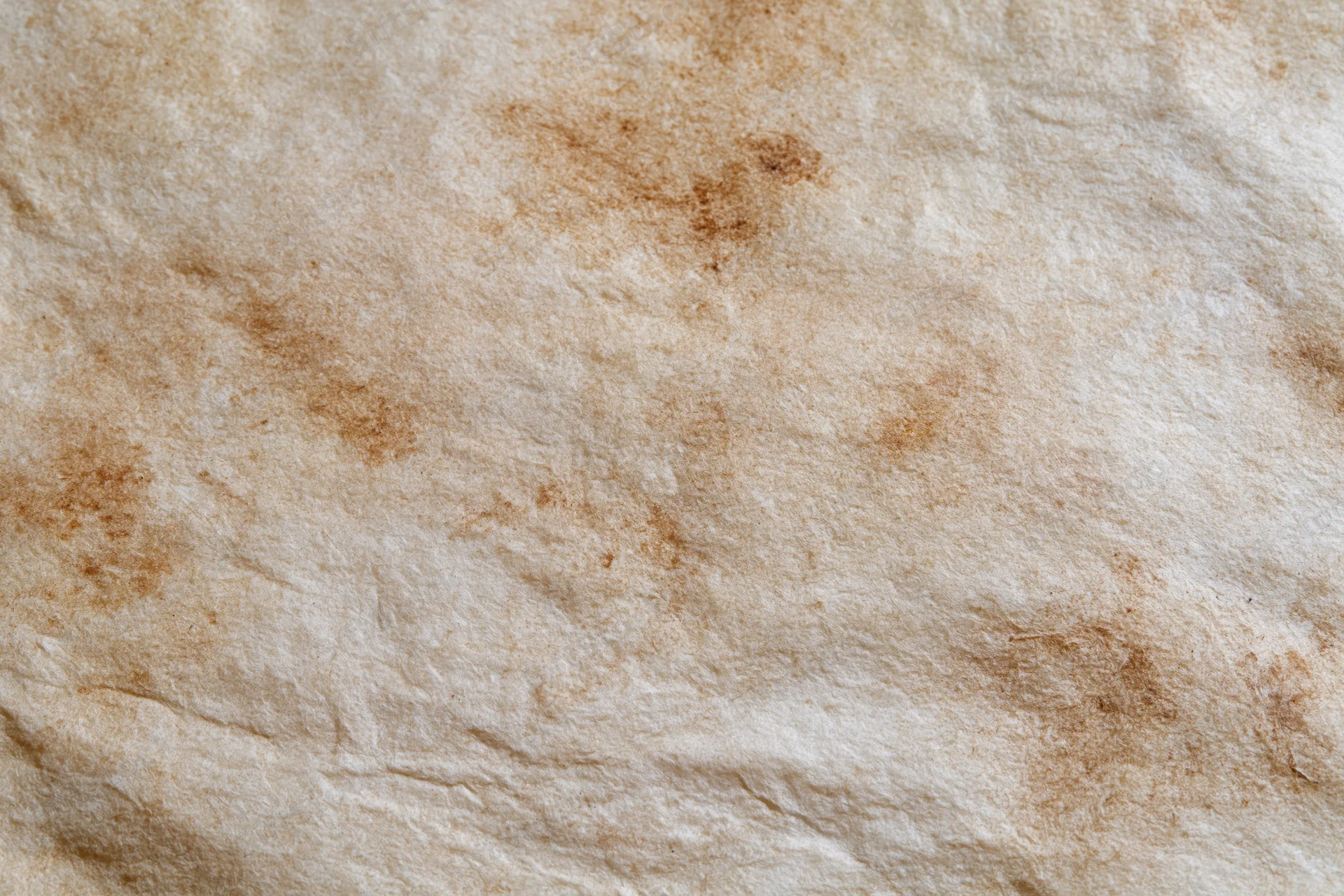 Aged parchment paper surface filling the frame with natural texture and stains