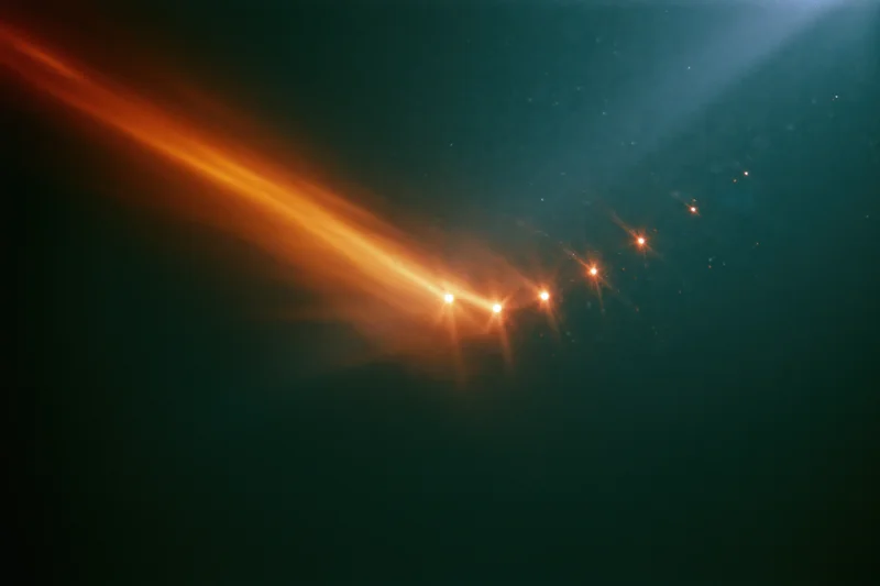 Analog film light leak effect with orange glow and starburst flares on dark background