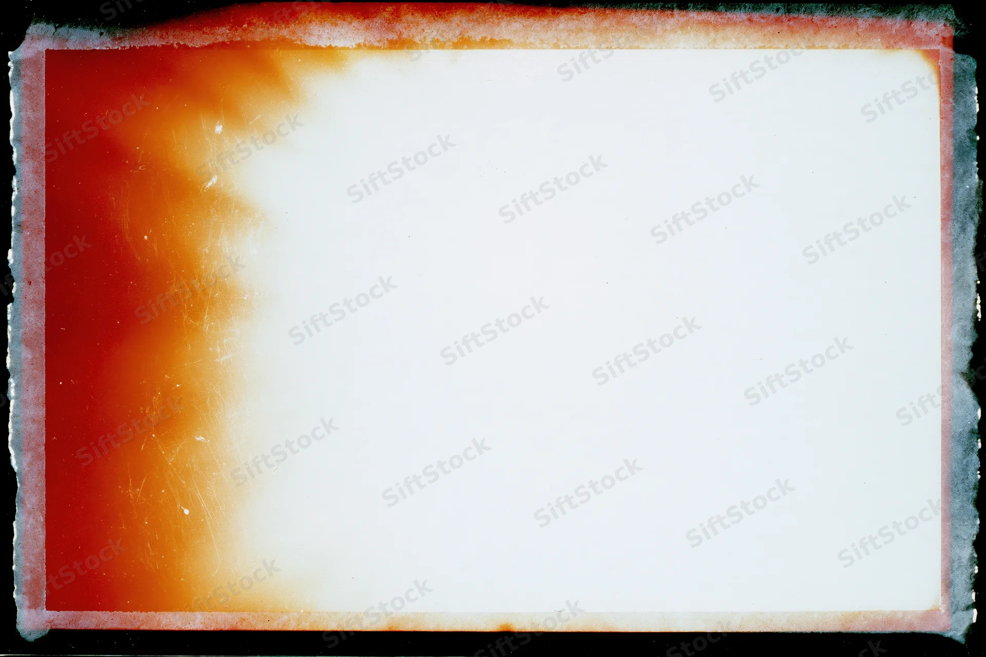 Blank analog film frame with heavy light leak and warm color gradient along the left edge