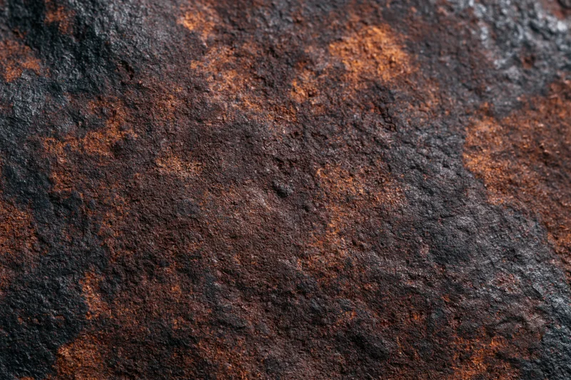 Close-up of heavily oxidized metal surface showing rust and corrosion texture