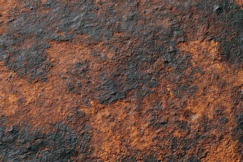 Close-up of heavily oxidized metal surface showing rust and corrosion patterns