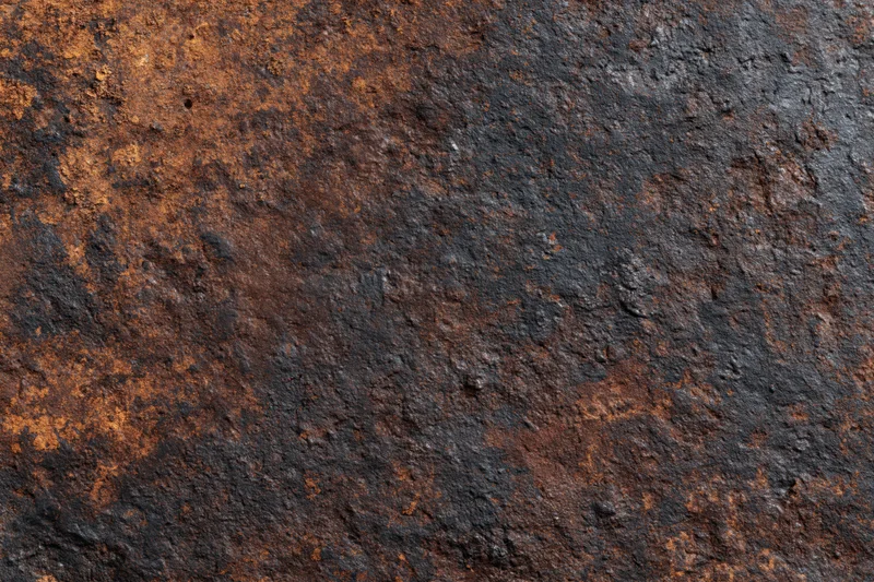 Close-up of heavily oxidized metal surface with rust and corrosion patterns