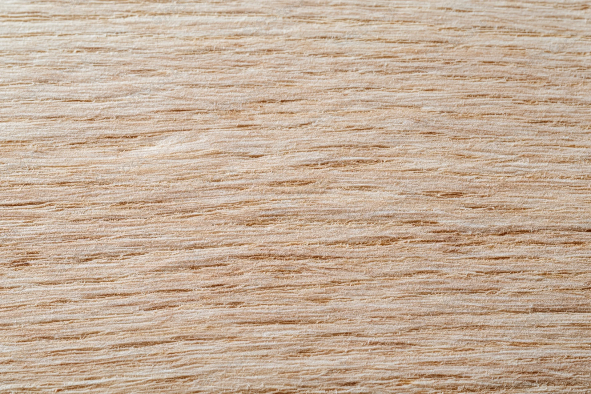 Close-up flat lay of light oak wood surface with horizontal grain pattern
