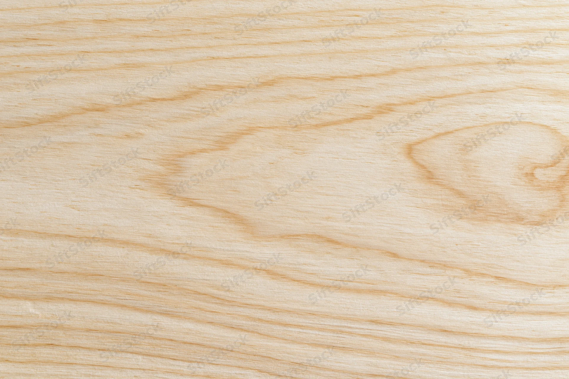 Close-up flat lay of a smooth light birch plywood surface showing natural wood grain texture