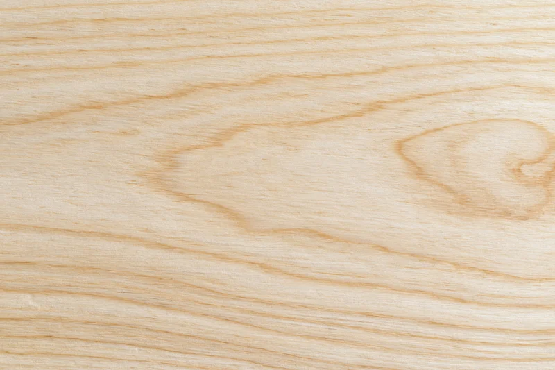 Close-up flat lay of a smooth light birch plywood surface showing natural wood grain texture